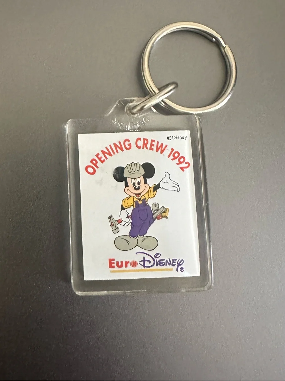 Disney Euro Disney Opening Crew Keychain Key Ring Mickey Mouse 1992 Euro Disney